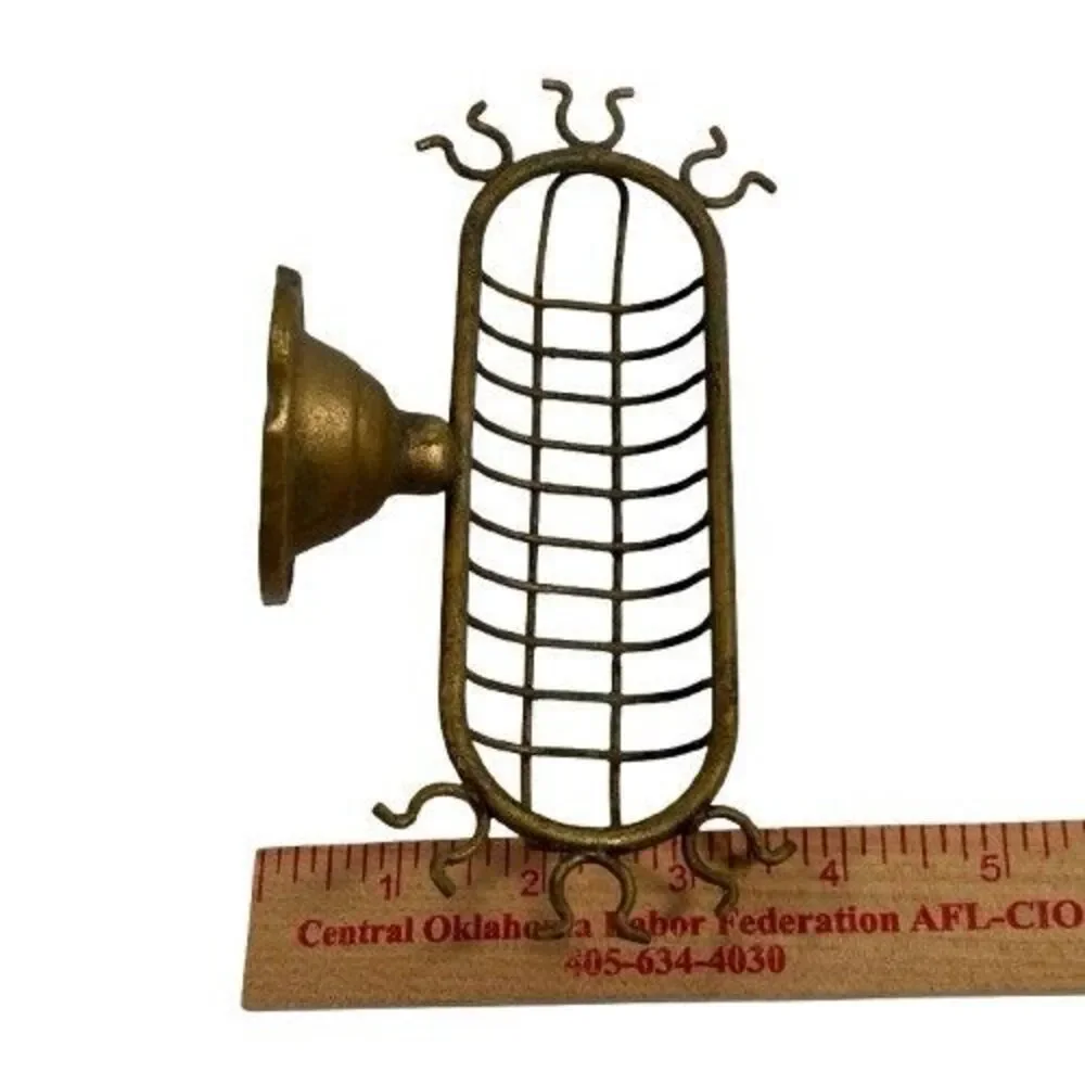 Vintage Old Retro Bathroom Soap Dish Holder Brass Wall Mounted w/ Sponge Hooks